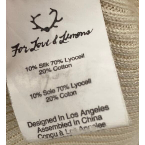 For Love & Lemons Knitz Delancey Mini Sweater Dress Ribbed Tie Neck Cream XS - Picture 11 of 13